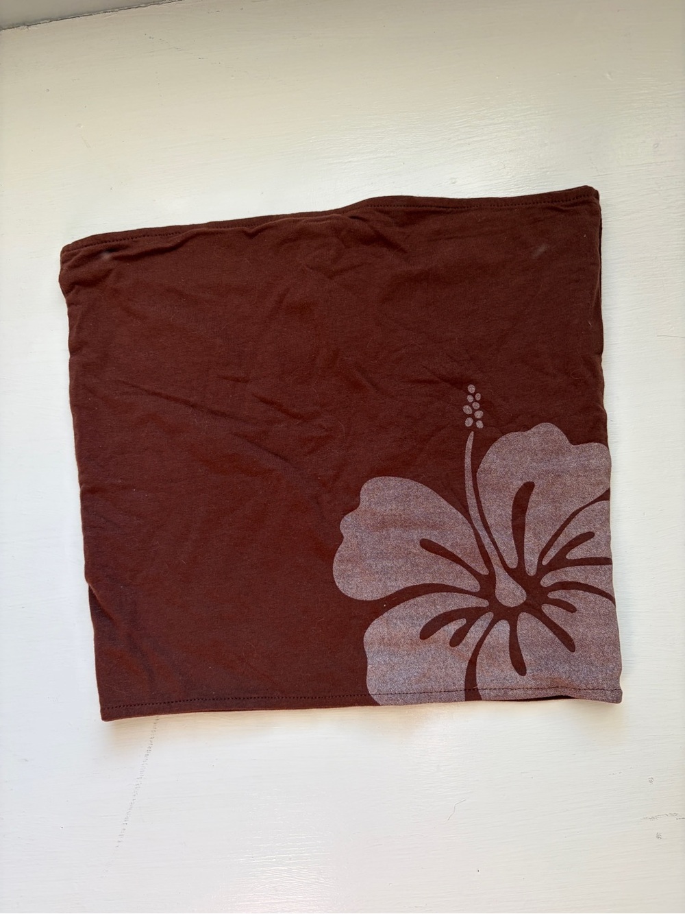 Brown Floral Tube Crop Top with Hibiscus Print